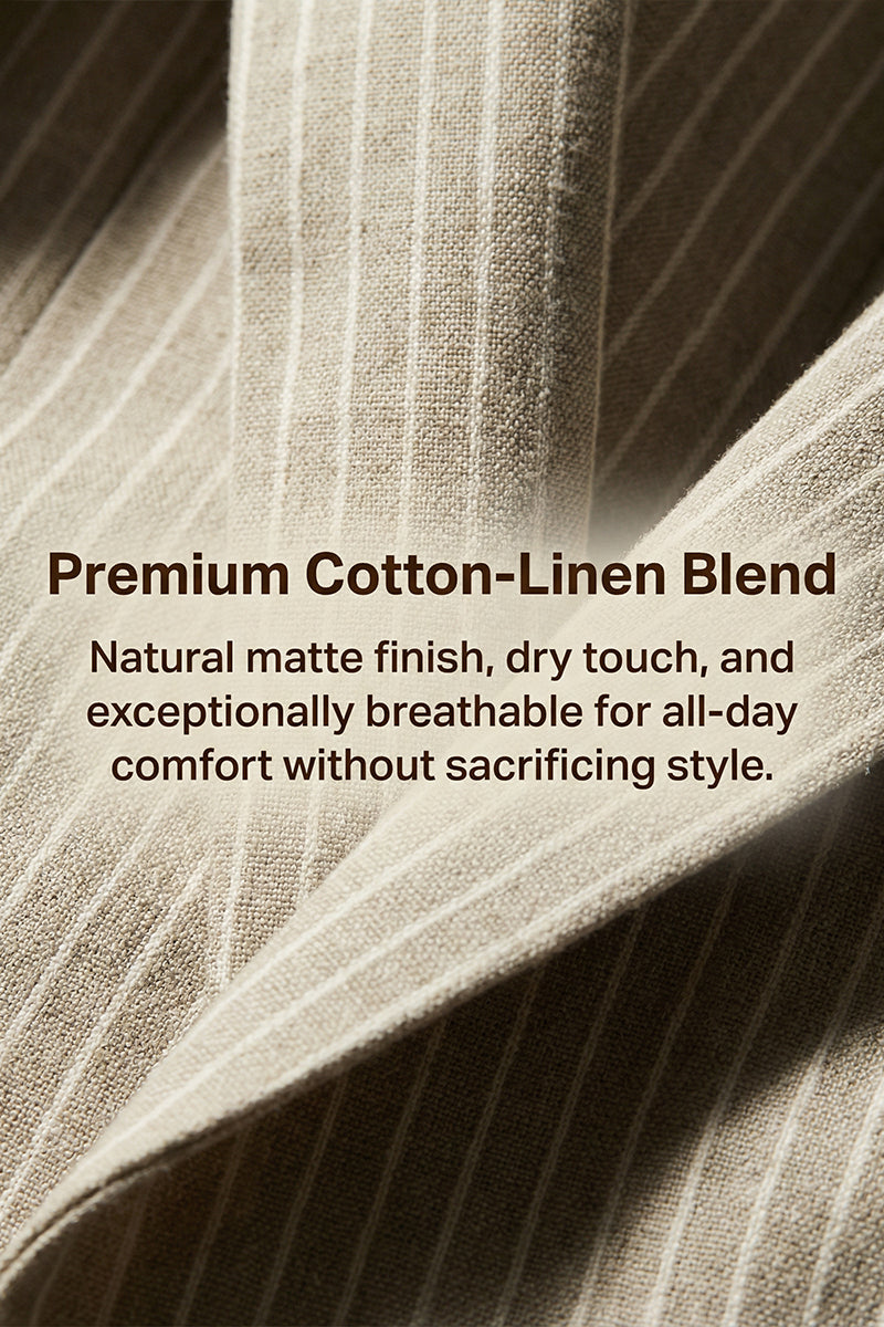 Boys Beige Pinstripe Linen-blend Single-breasted 2-piece Suits