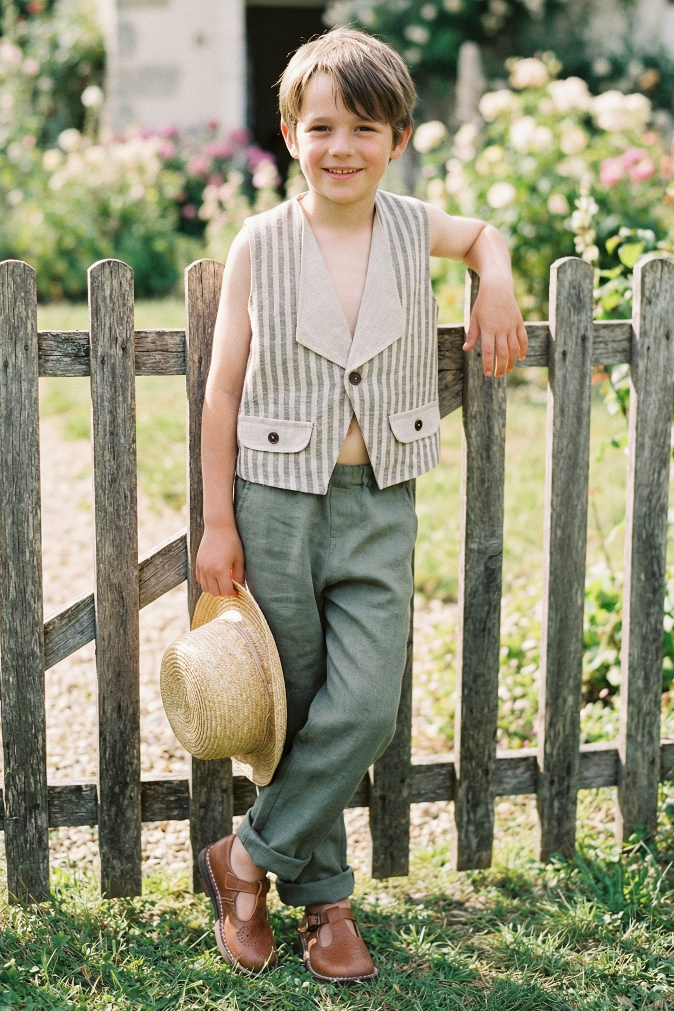 Boys Striped Single-Button Turtleneck Vest