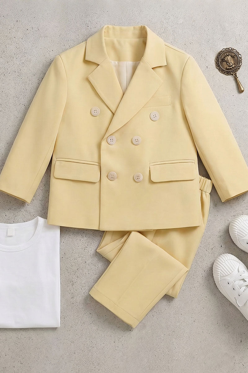 Boys Butter Yellow Double-Breasted 2-Piece Suit