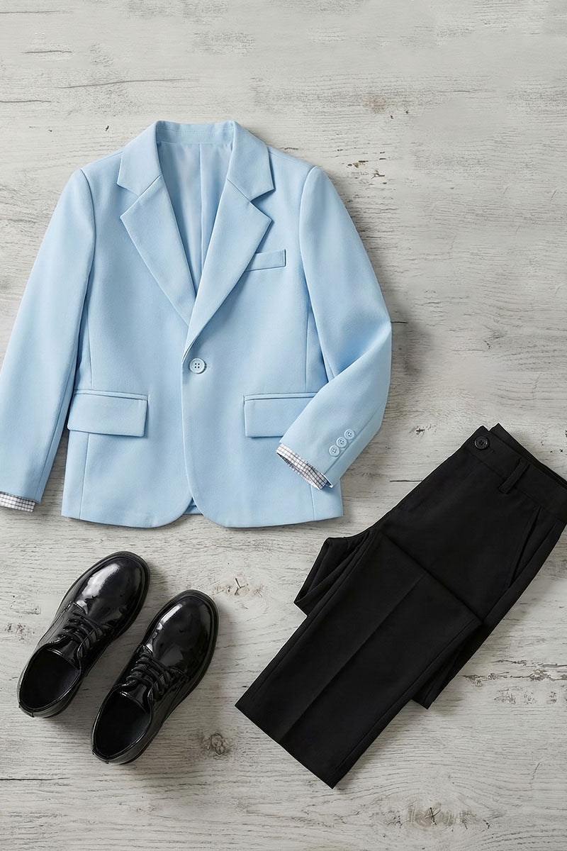 Boys Sky Blue Blazer & Black Trousers 2-Piece Suit