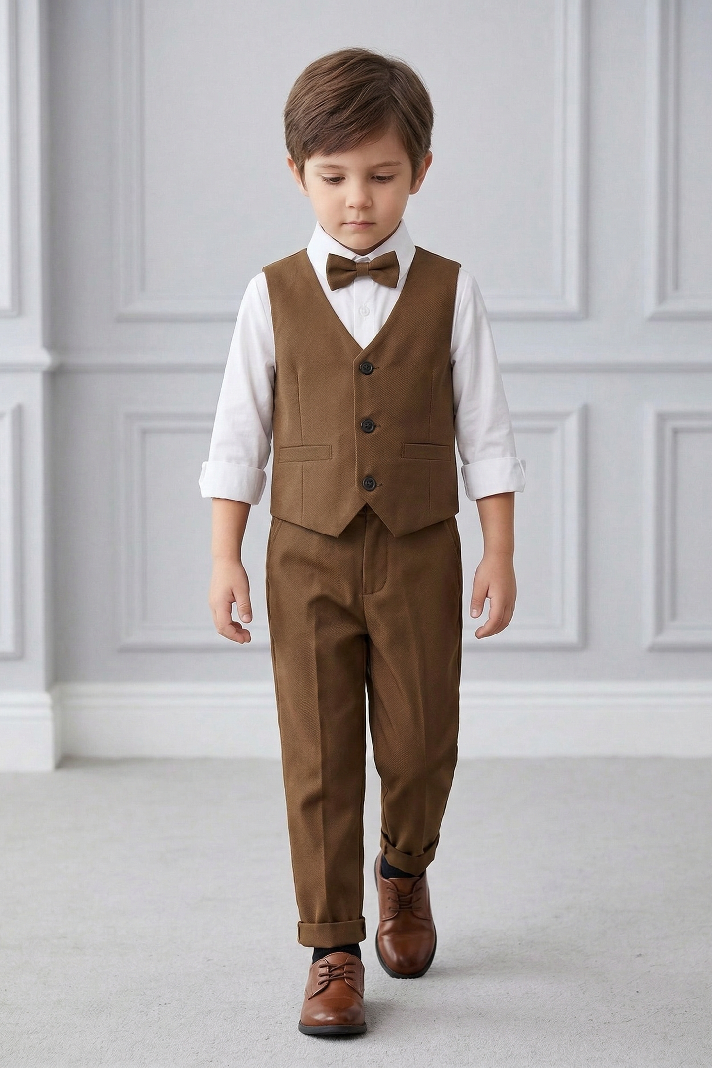 Dark Brown V-Neck 2-Piece Set