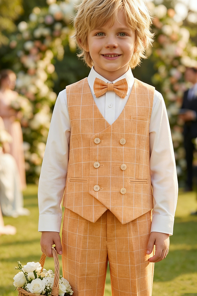 Boys Orange Windowpane Check Vest & Trousers Set