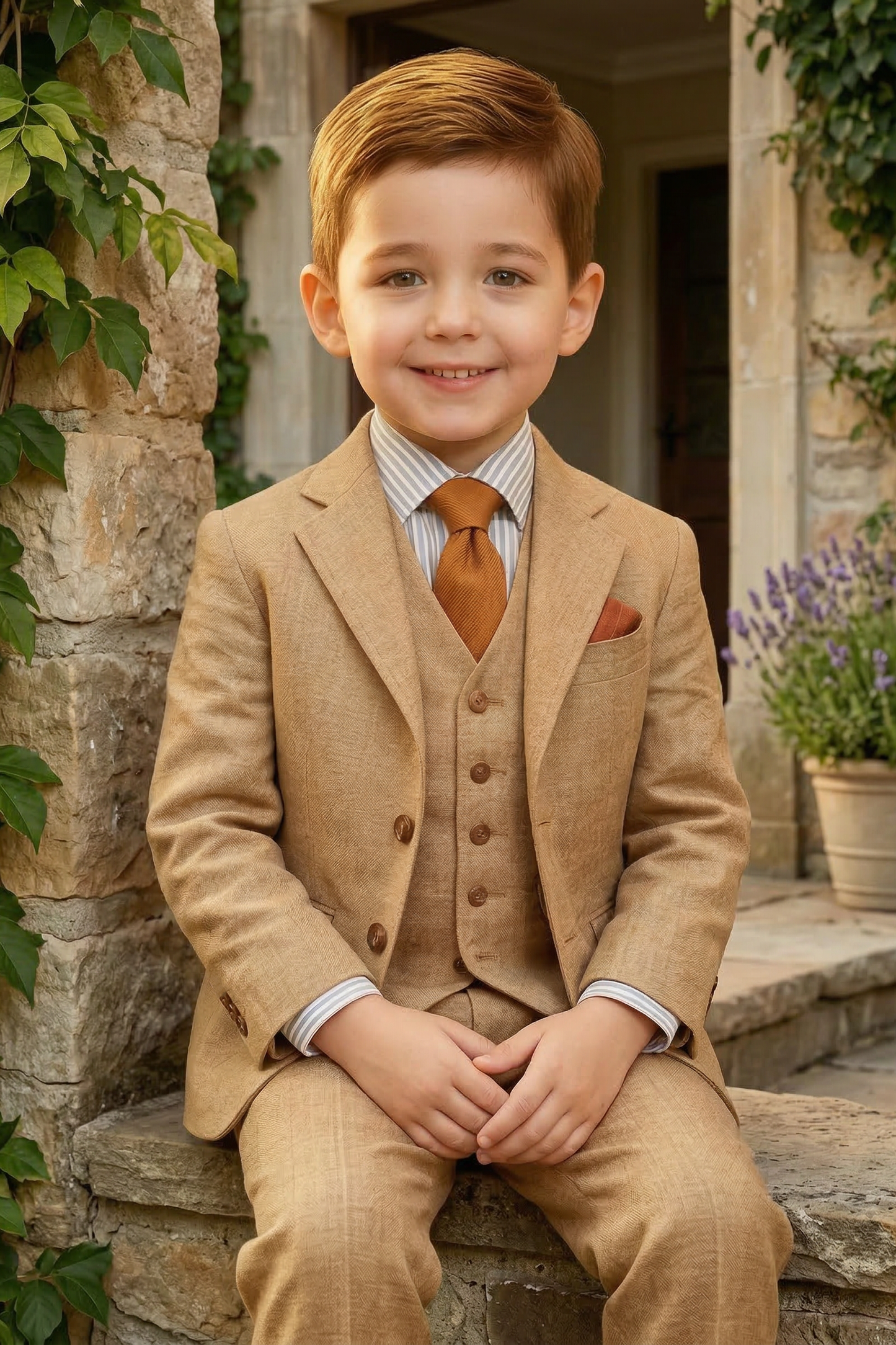 Oatmeal-Colored Single-Breasted 3-Piece Suit