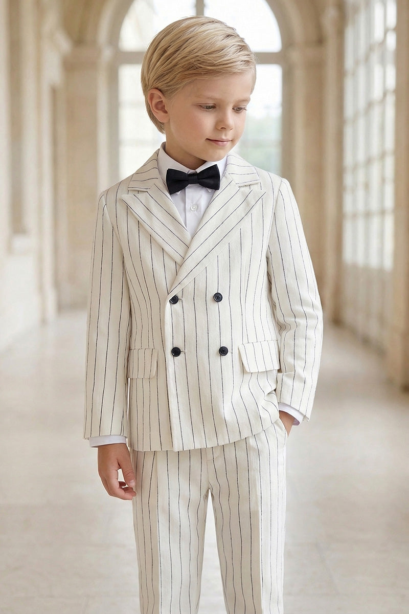 Boys Ivory Pinstripe Double-Breasted 2-Piece Suit