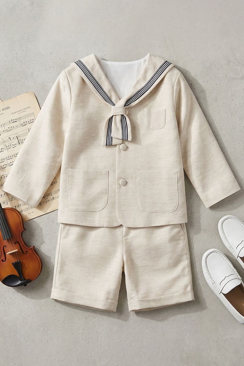 Boys Oatmeal Linen Blend 2-piece Set