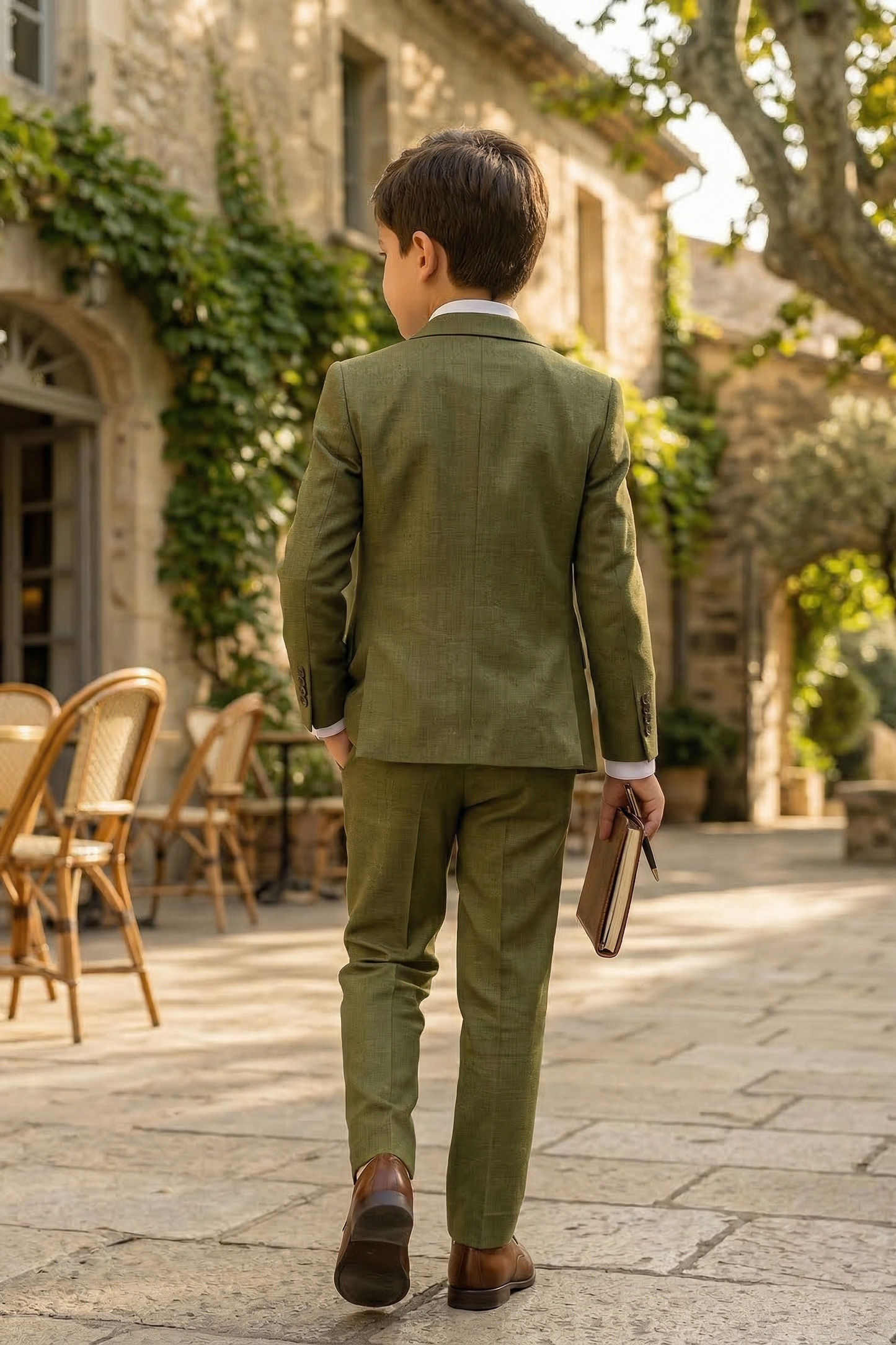 Army Green Single-Breasted 3-Piece Suit