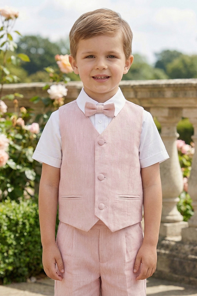 Boys Dusty Pink Linen-Blend Vest & Shorts 2-piece Set