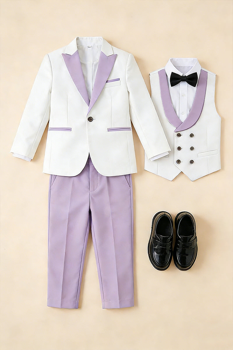 Boys White And Lavender 3-piece Suit
