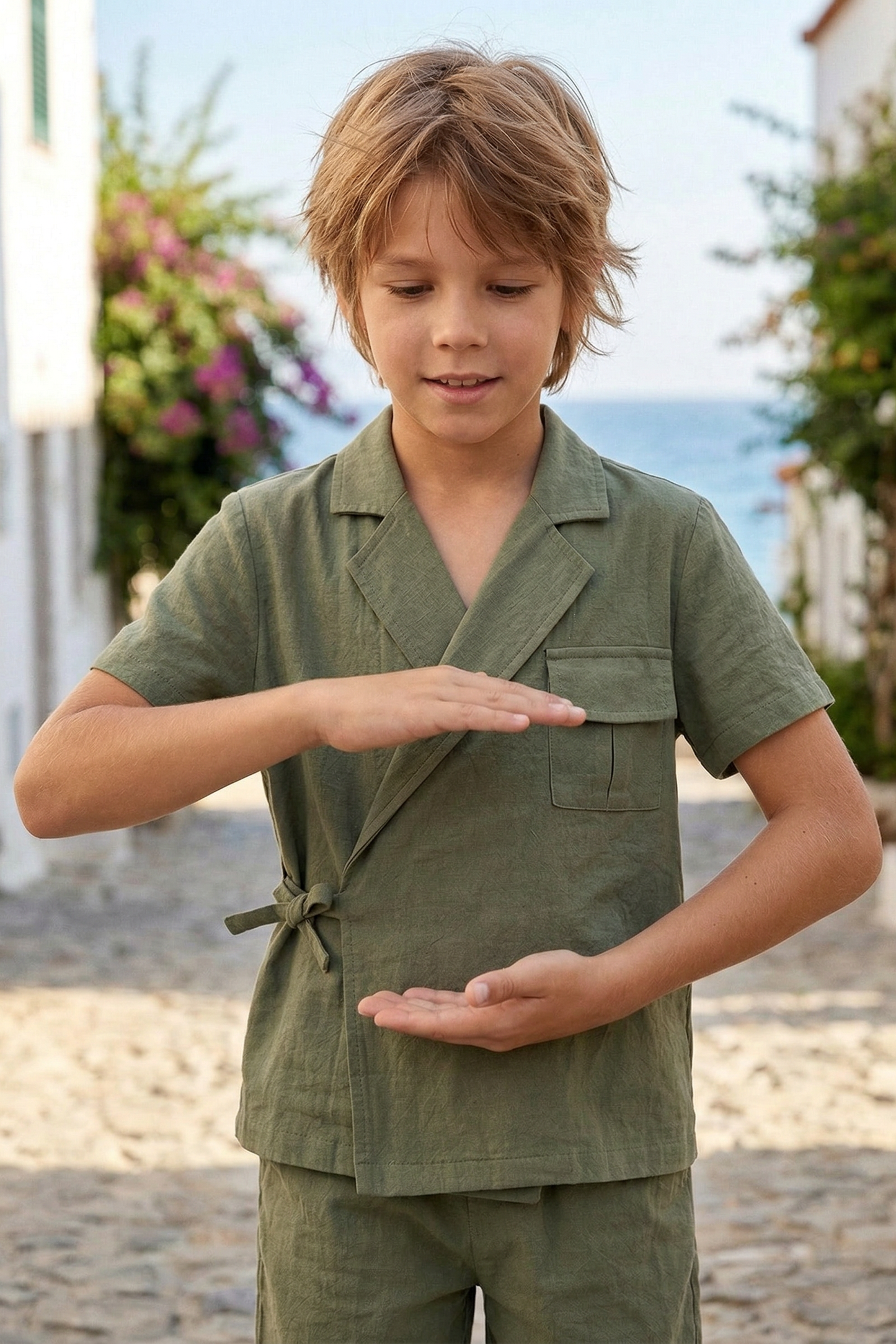 Olive Green Asymmetrical Cotton And Linen 2-Piece Set