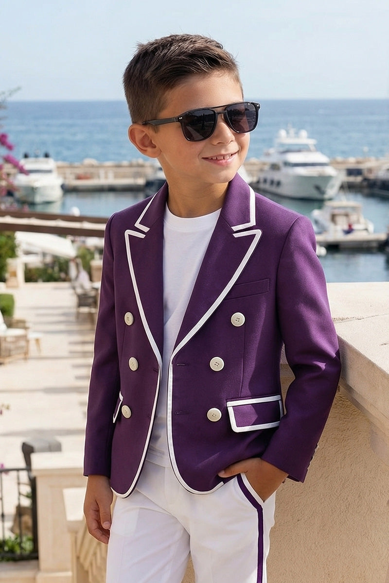 Boys Purple Double-Breasted Blazer