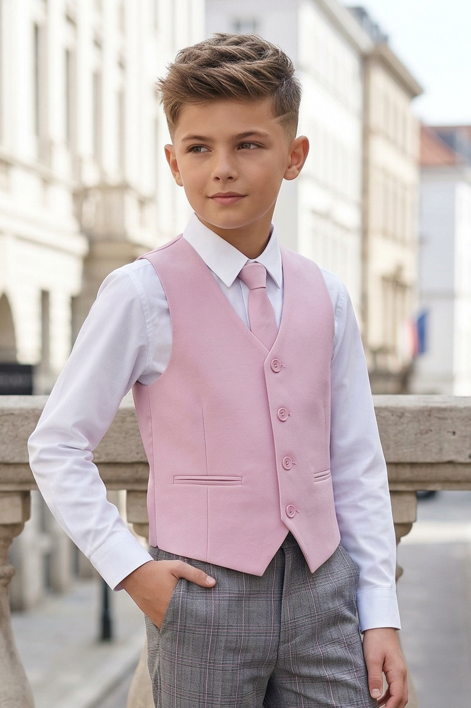 Pink V-neck Single-Breasted Vest