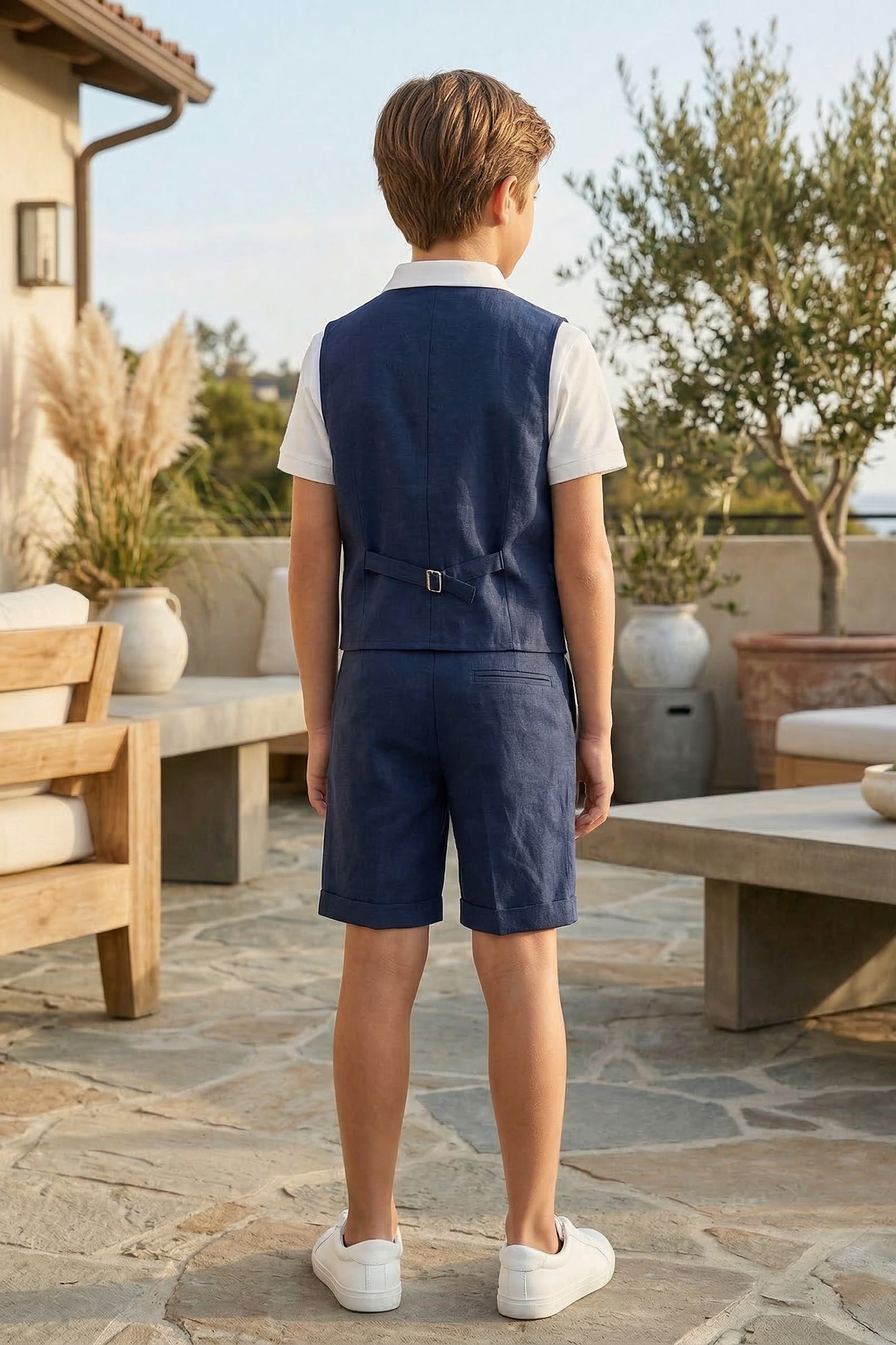 Dark Blue V-Neck 2-Piece Set