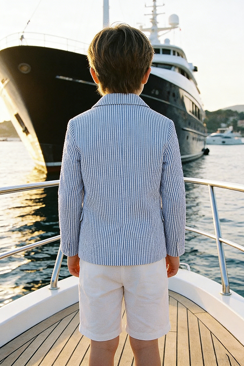 Boys Blue & White Striped Seersucker 2-piece Suit