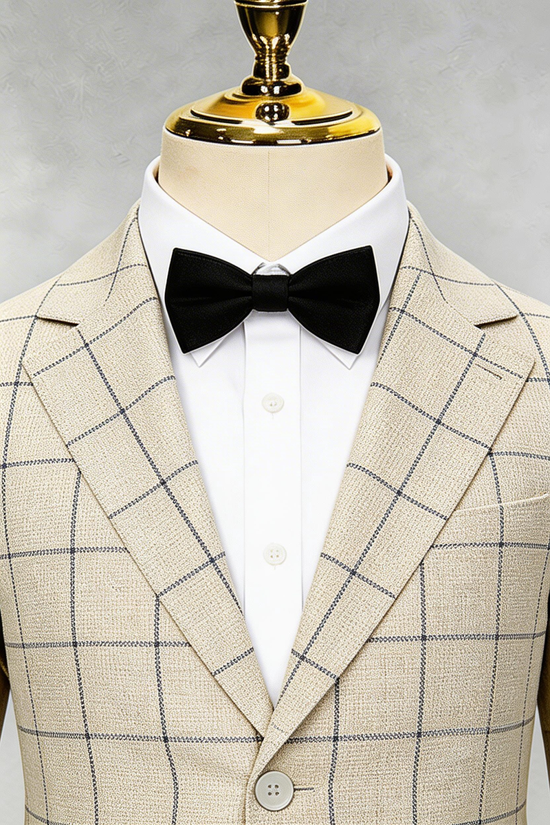 Boys Beige Linen-blend Windowpane Check 2-piece Suit
