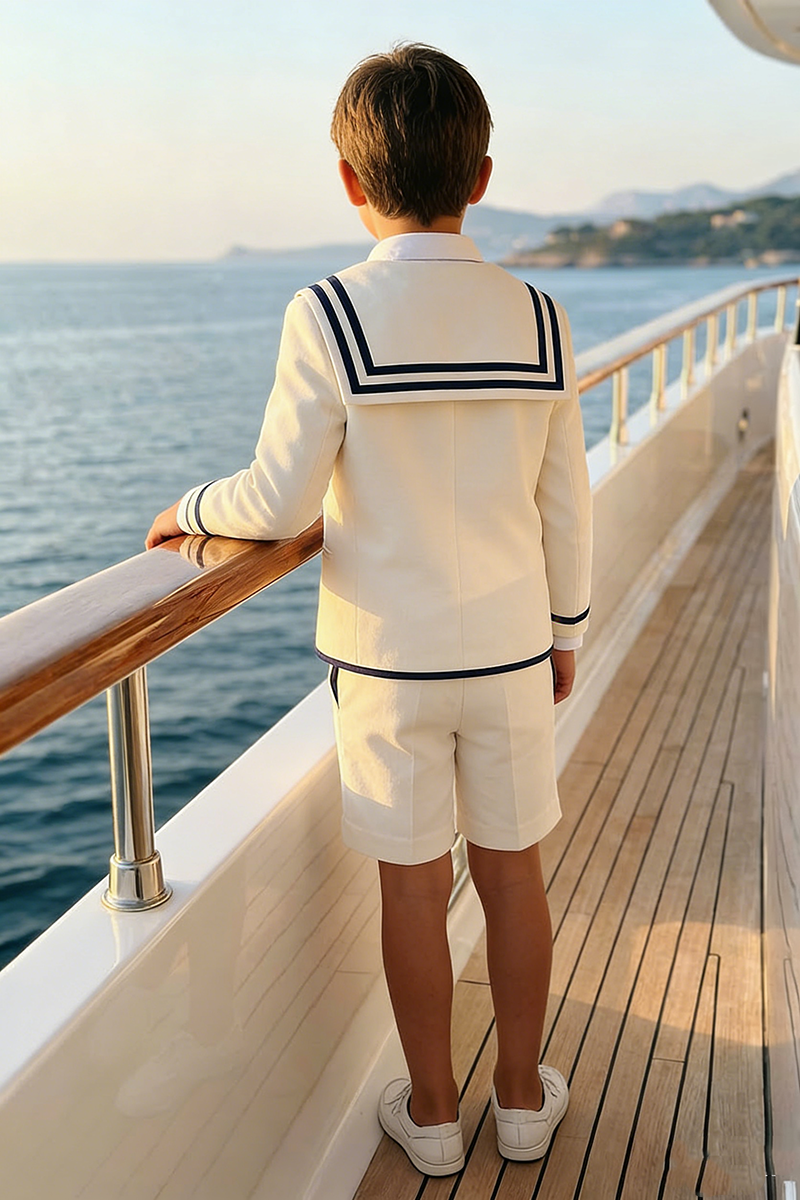 Boys White Sailor Collar 2-Piece Suit