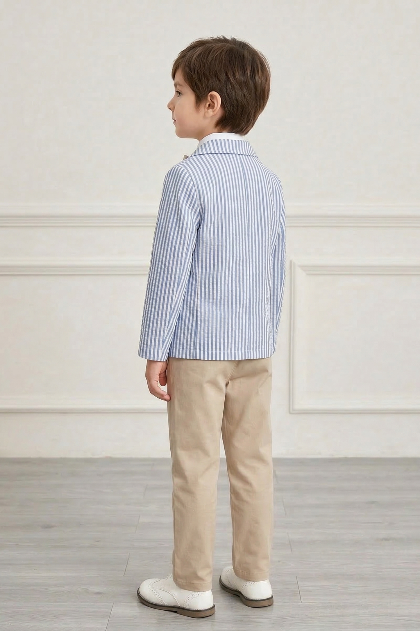 Light Blue Striped Single-Breasted Suit Jacket
