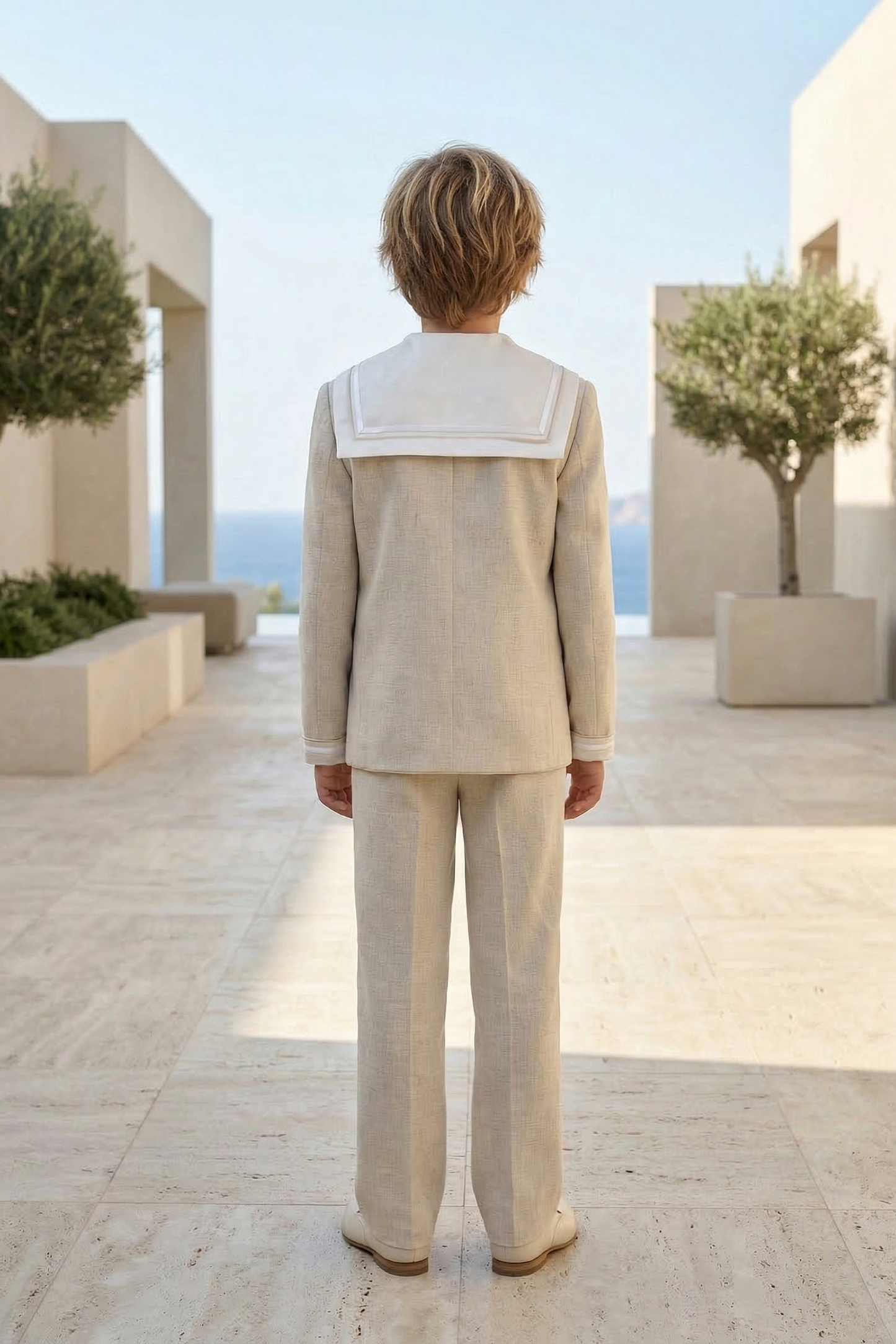 Light Khaki Satin Sailor Collar 2-Piece Set