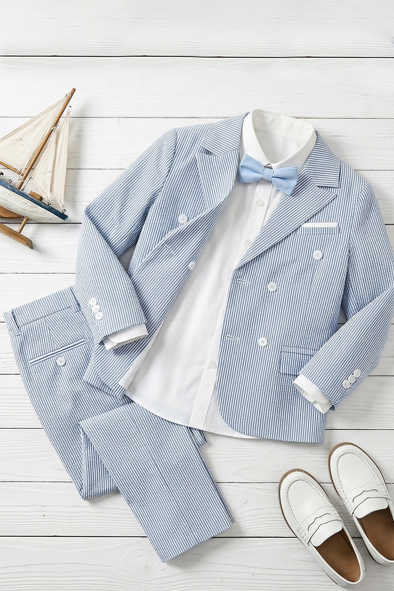 Boys Light Blue Seersucker Double-Breasted 2-Piece Suit