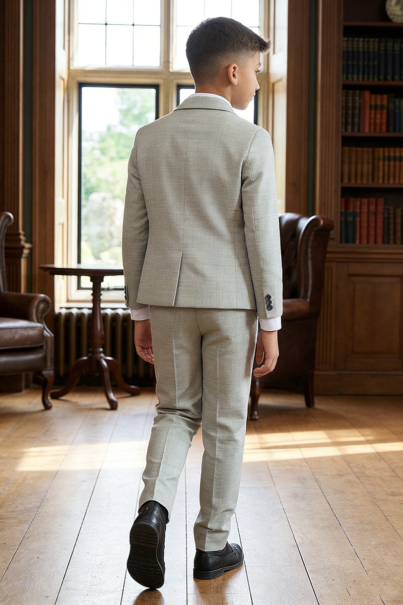 Boys Light Grey Textured 3-Piece Suit