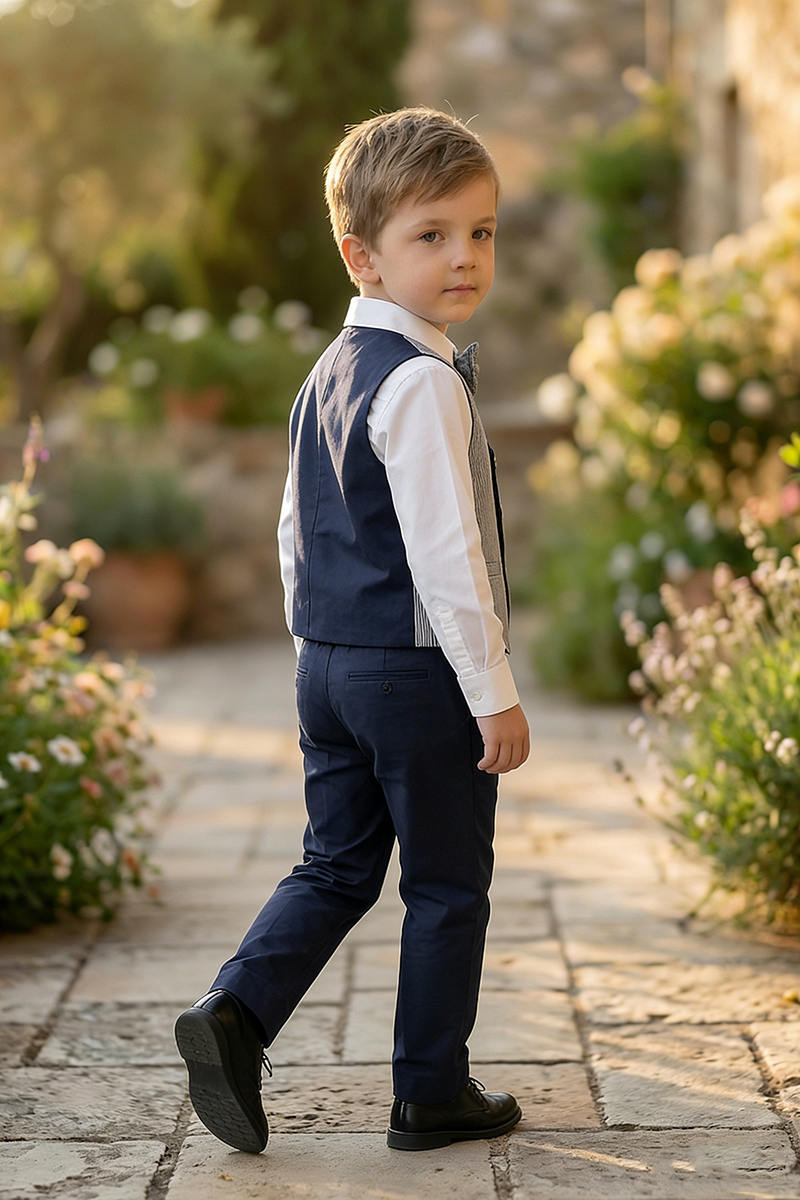 Boys Two-Tone Contrast Vest & Navy Trousers Set