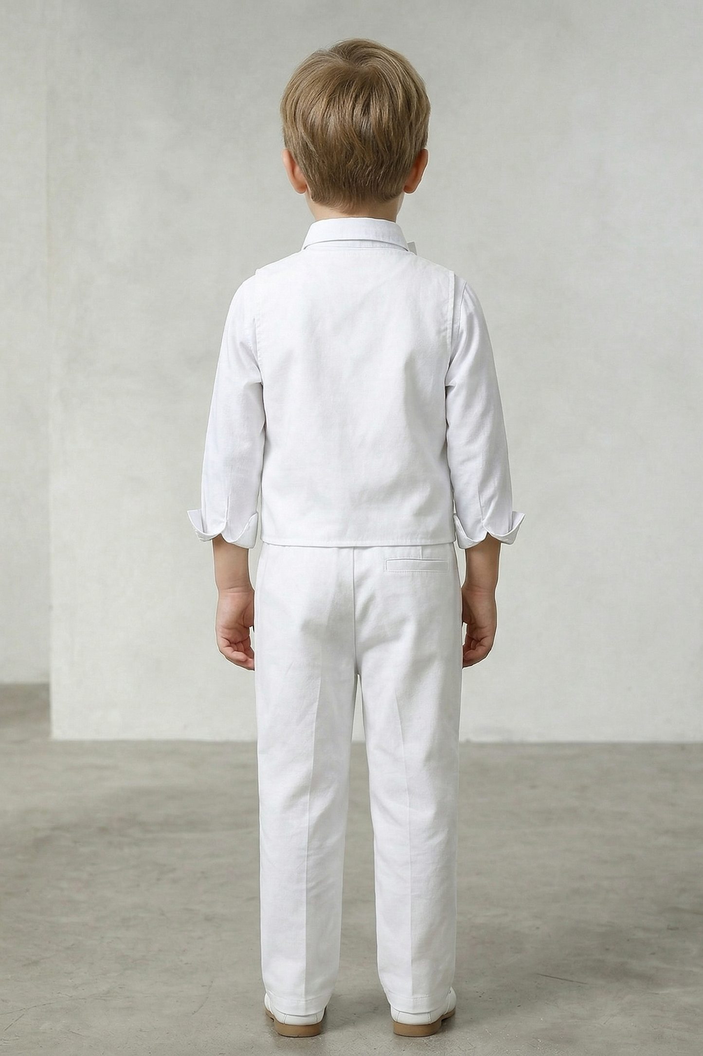 White V-Neck Cotton Linen Double-Breasted 2-Piece Set