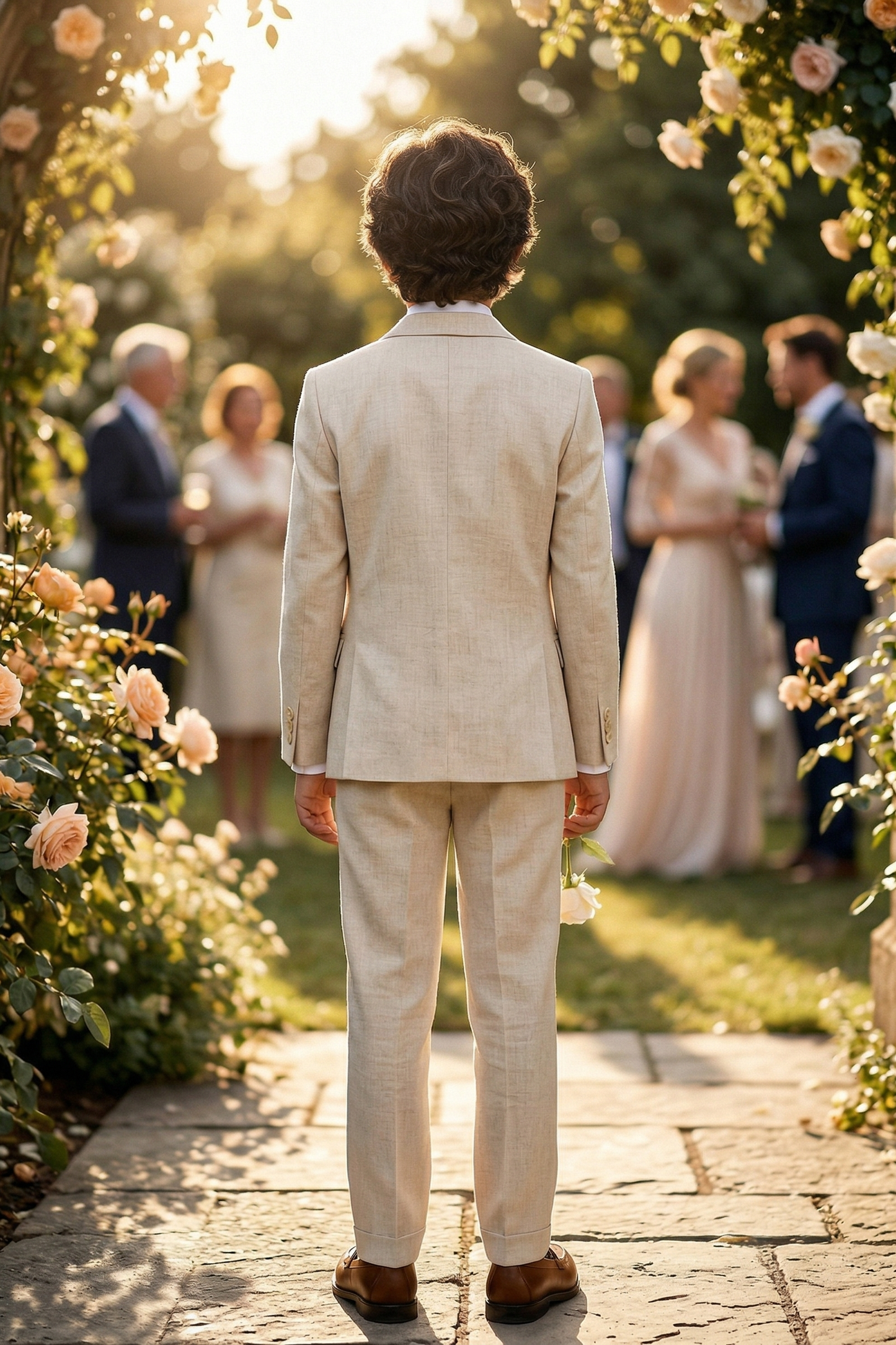 Beige Cotton Linen Single-Breasted 3-Piece Suit