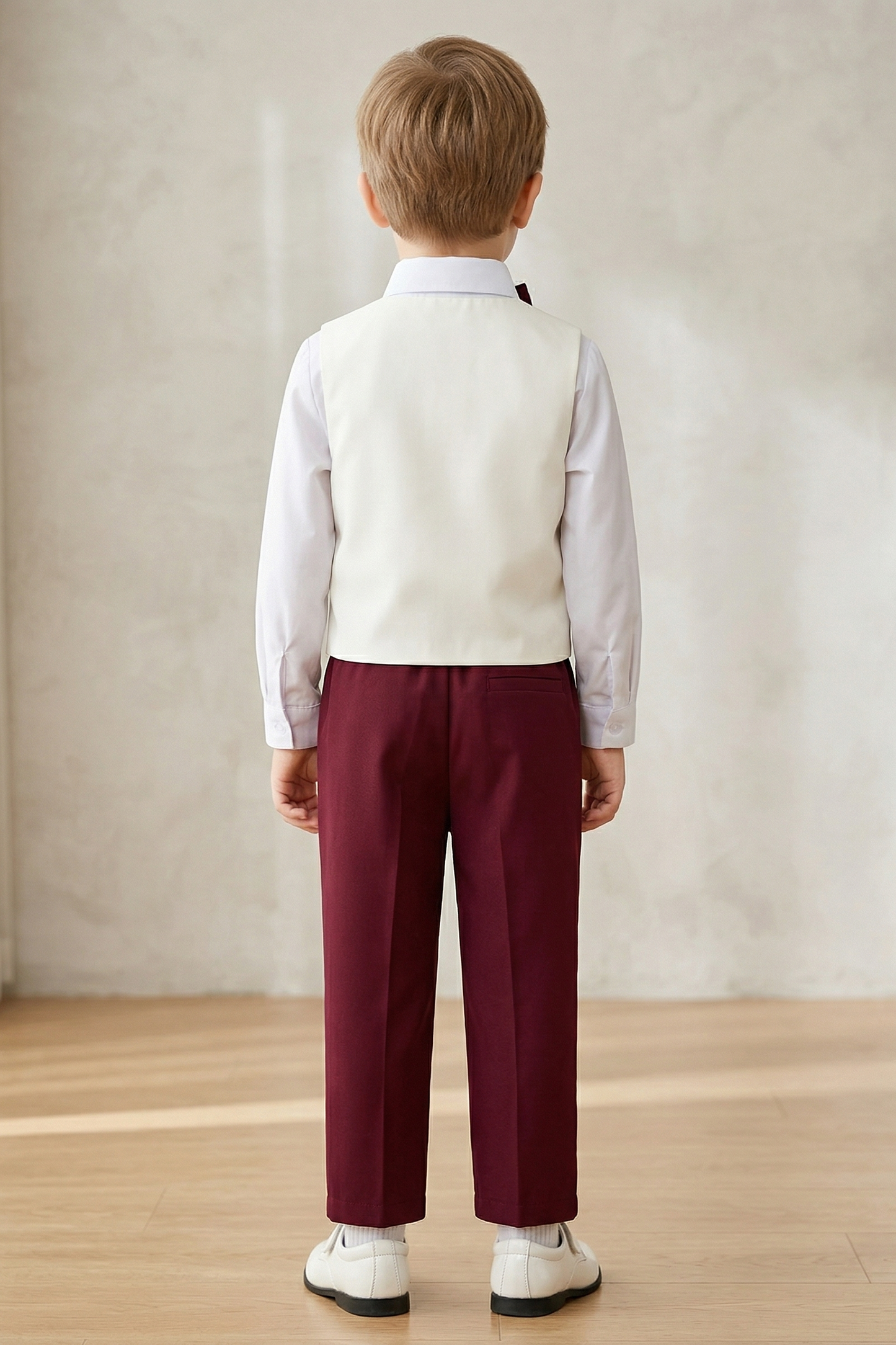 White And Burgundy Asymmetrical V-Neck 2-Piece Set