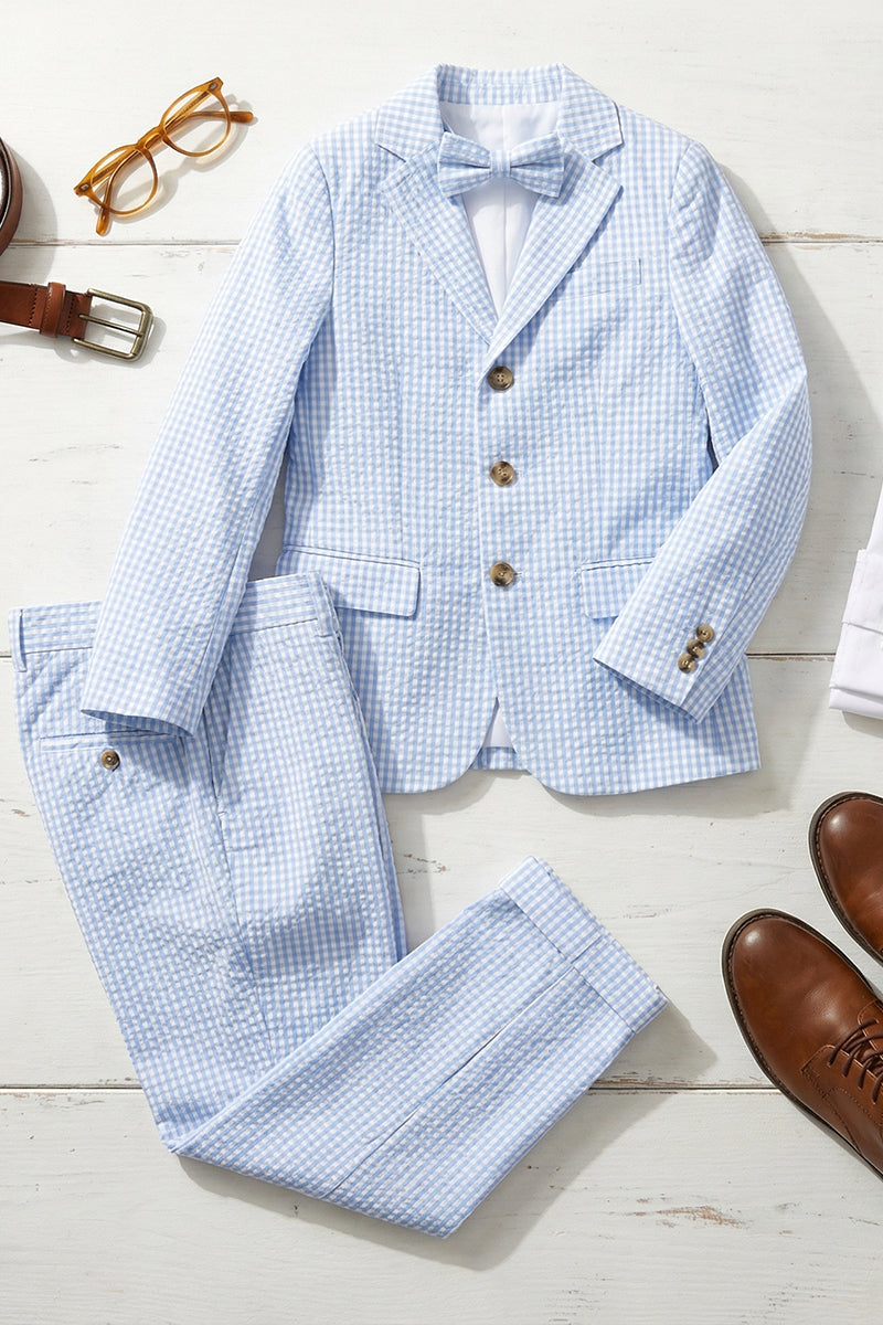 Boys Light Blue Gingham Seersucker 2-Piece Suit