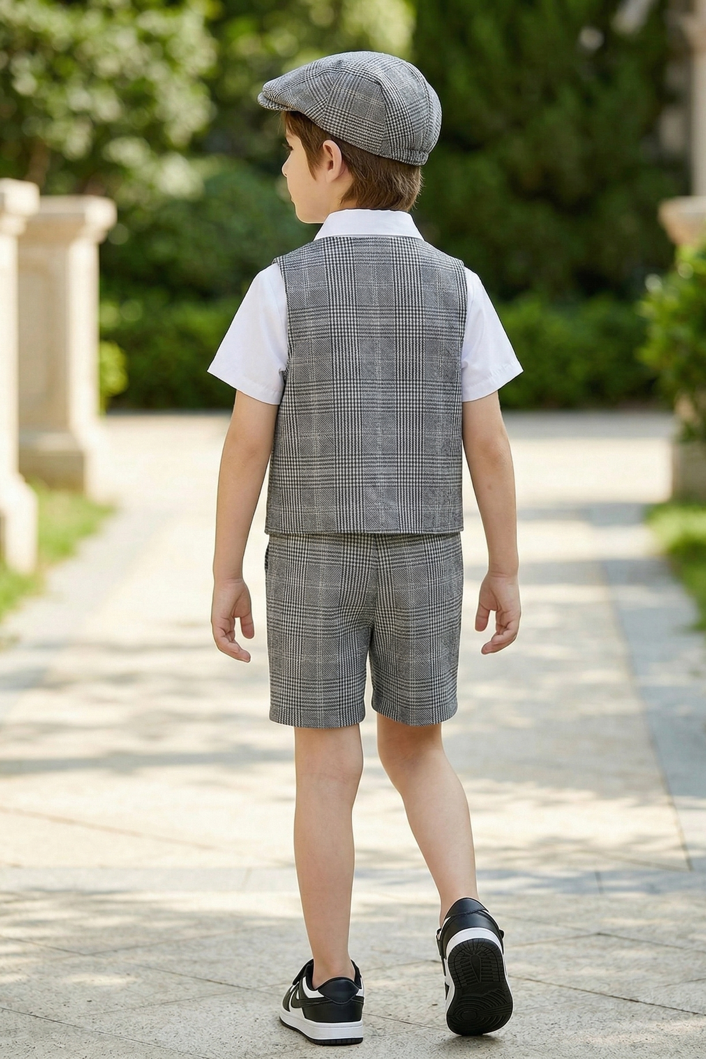 Gray Plaid Double-Breasted Vest 2-Piece Set