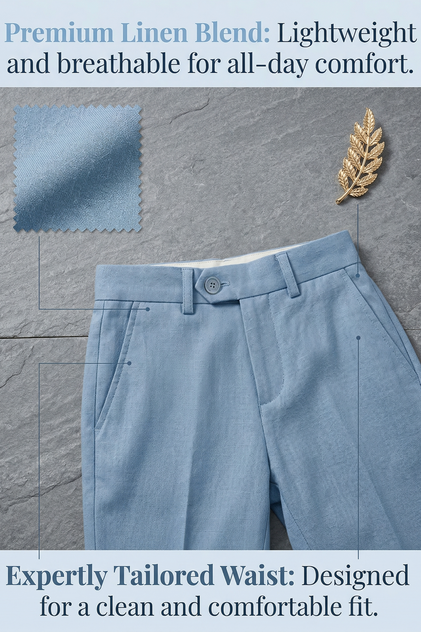 Blue Cotton-Linen Blend Single-Breasted 2-Piece Suit