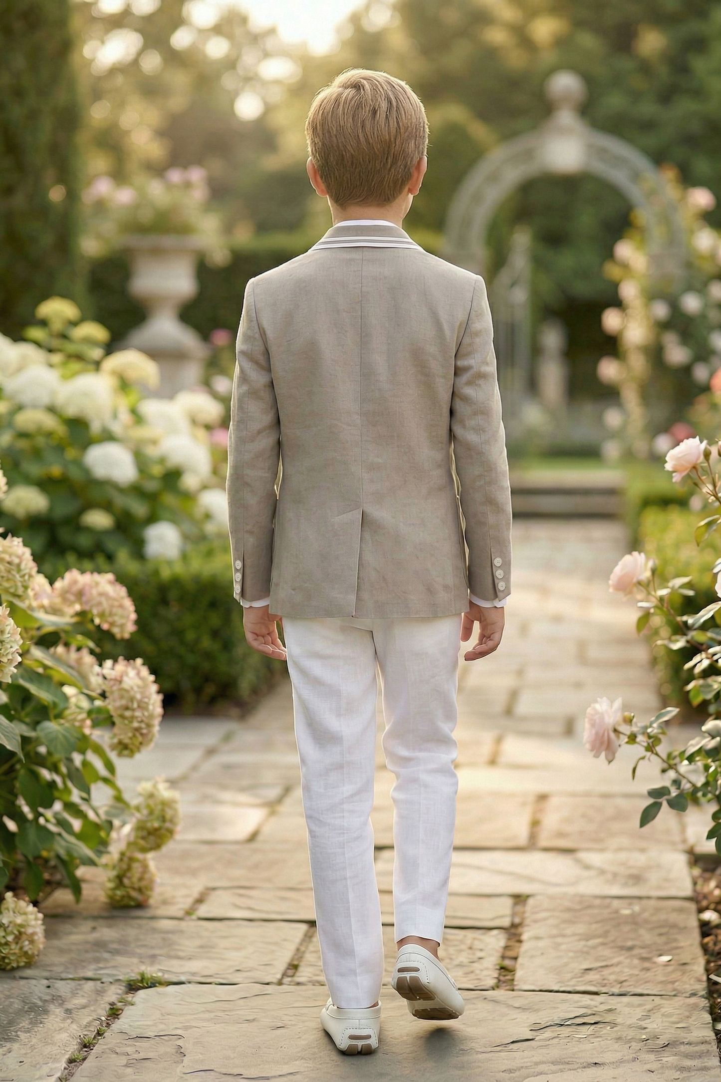 Khaki Cotton-Linen Blend Single-Breasted Multi-Pocket Suit Jacket