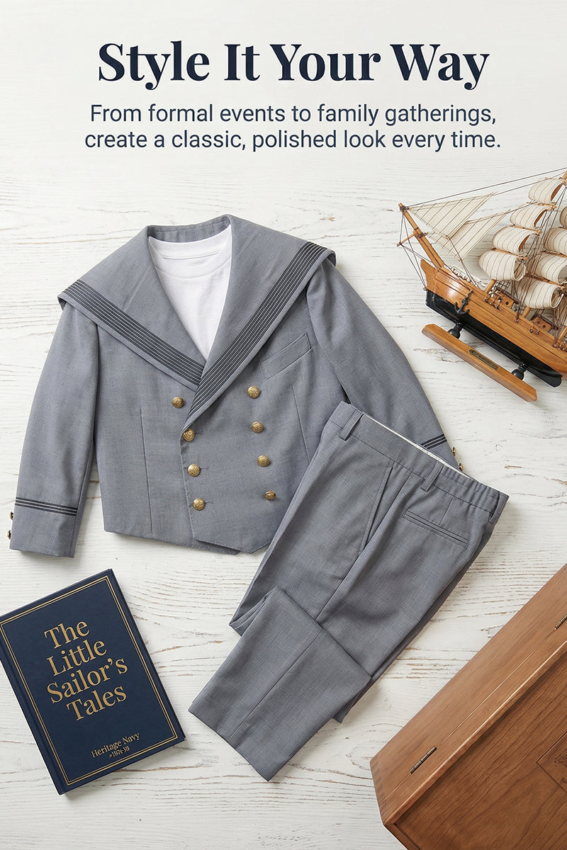 Boys Grey Sailor Collar 2-Piece Suit