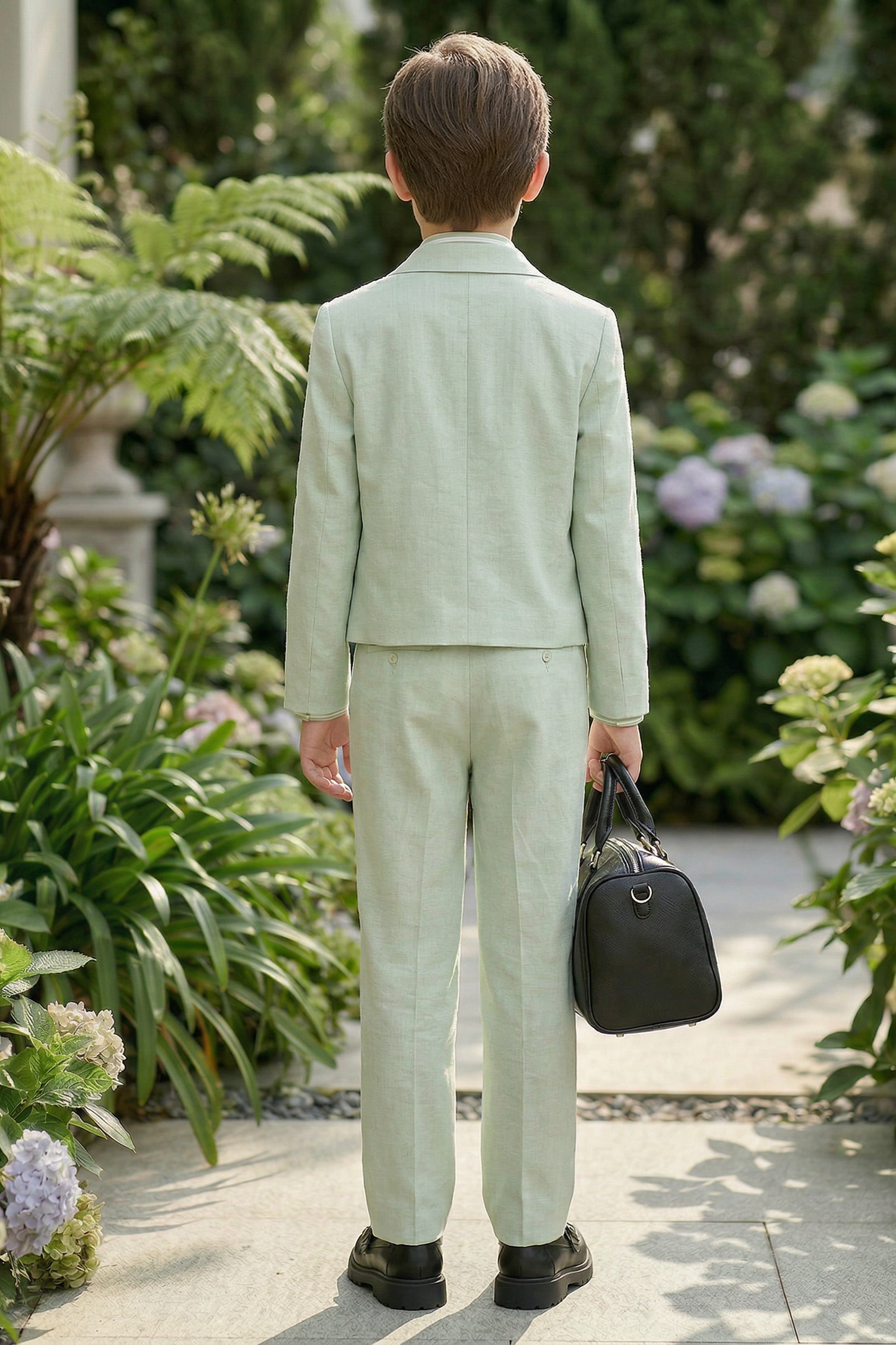 Light Green Cotton-Linen Blend Cropped Suit Two-Piece Set