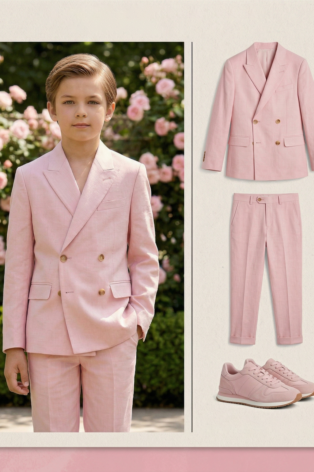 Pink Cotton-Linen Blend Double-Breasted Two-Piece Suit