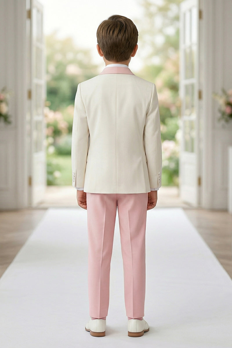 Boys Ivory & Pink Tuxedoe 3-Piece Suit