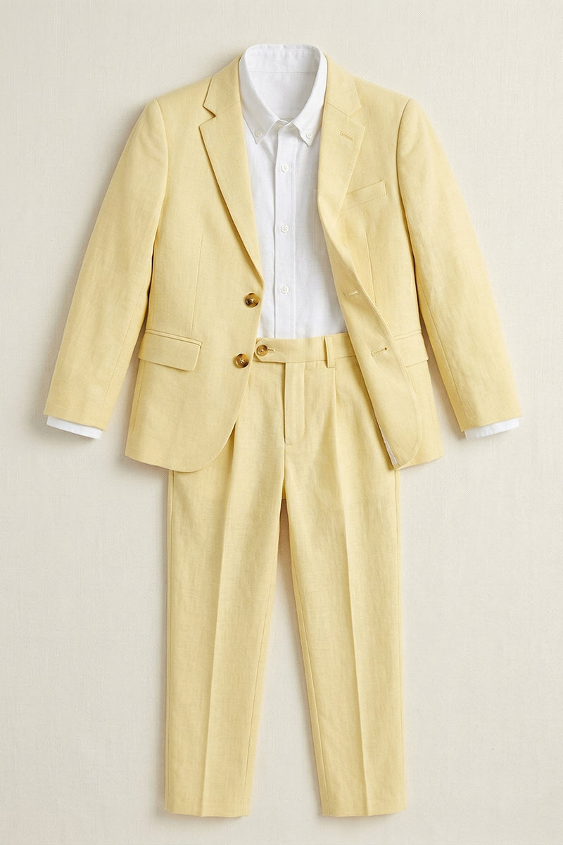 Boys Pale Yellow Linen-Blend 2-piece Suit