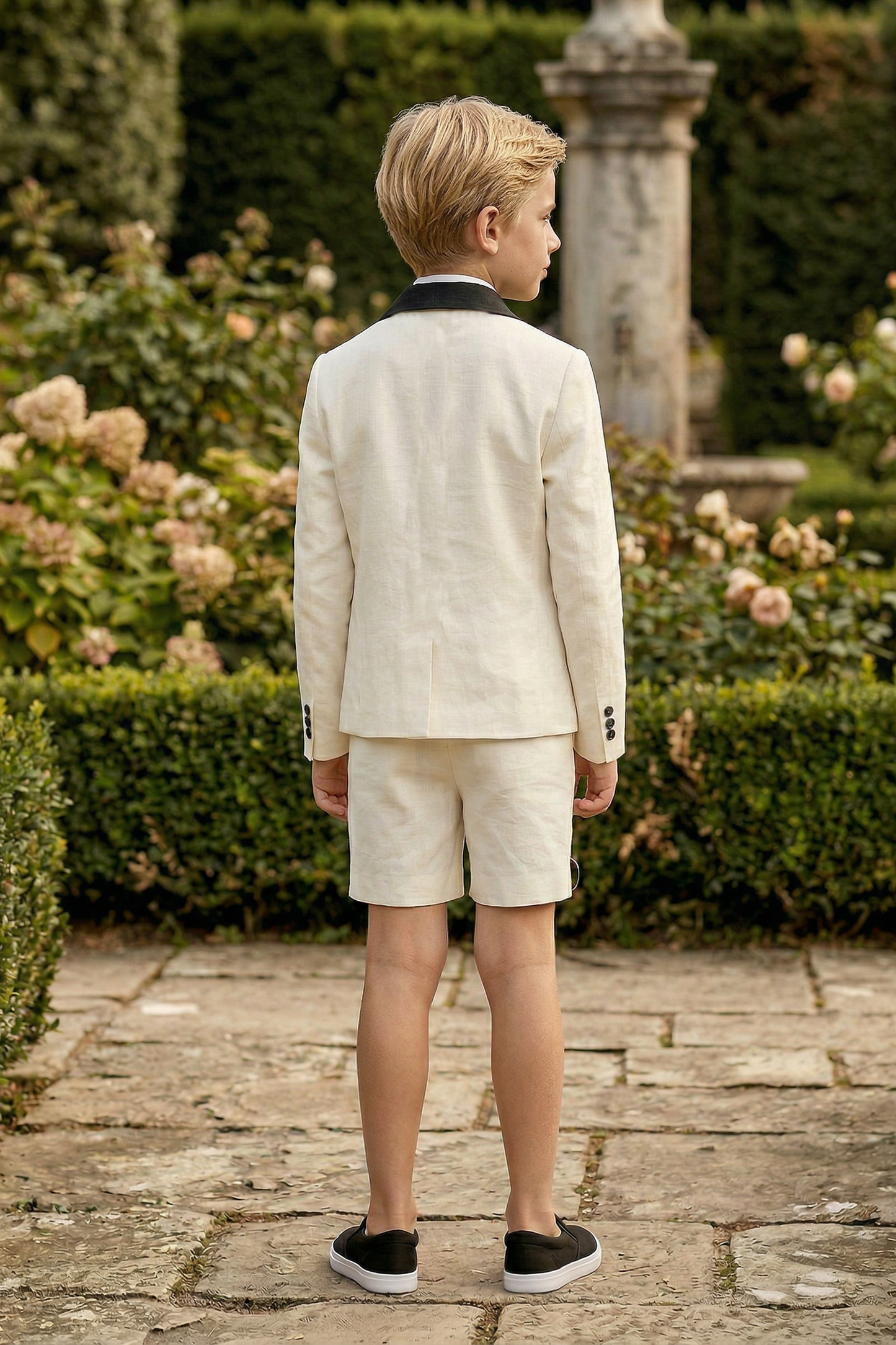 Black And White Cotton And Linen Blend Double-Breasted 2-Piece Suit