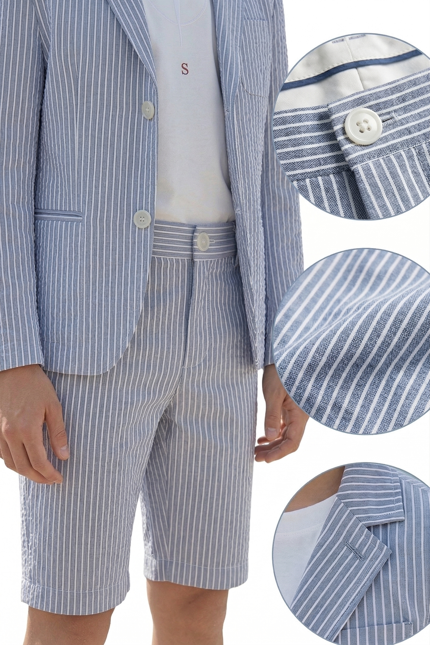 Dark Blue Striped Seersucker Single-Breasted 2-Piece Suit