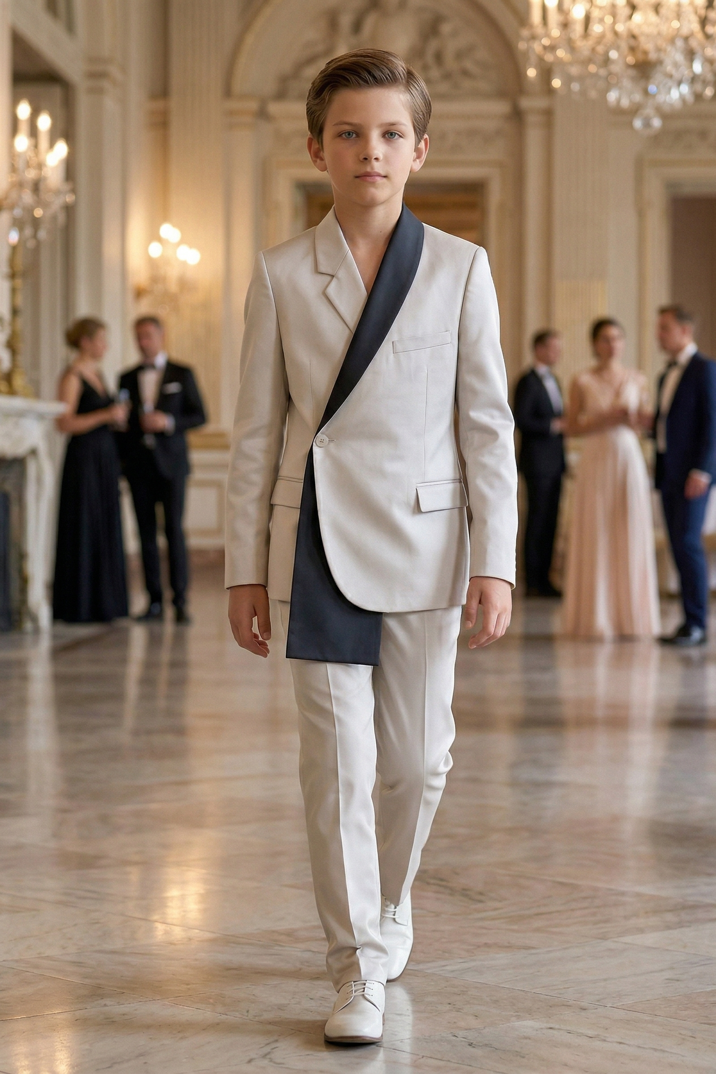 Silver And Black Satin Asymmetry 2-Piece Suit