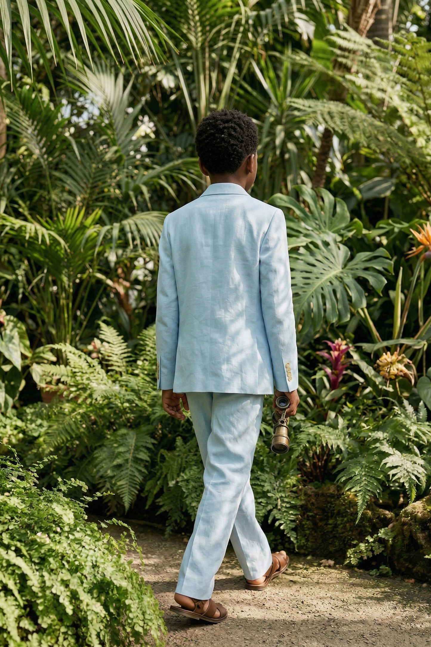 Light Blue Cotton-Linen Blend Double-Breasted 2-Piece Suit