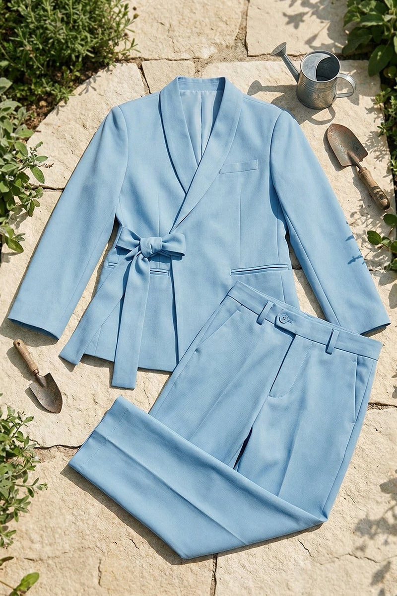 Boys Sky Blue Shawl Collar 2-piece Suit for Garden Weddings