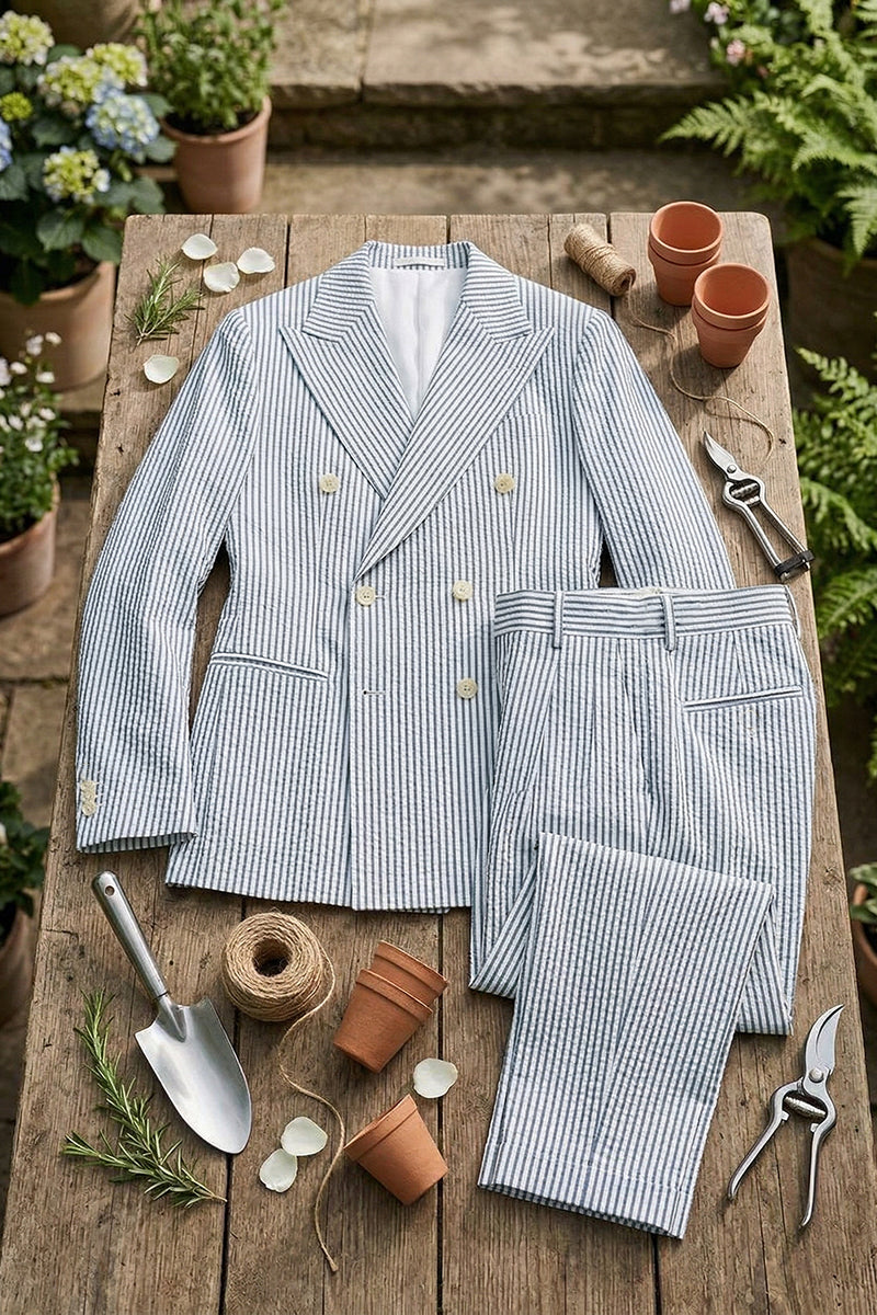 Boys Seersucker Stripe Double-Breasted 2-piece Suit