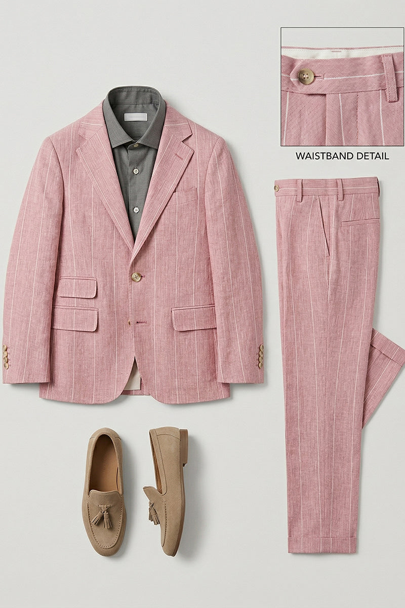 Boys Dusty Pink Pinstripe Linen-Blend 2-piece Suit