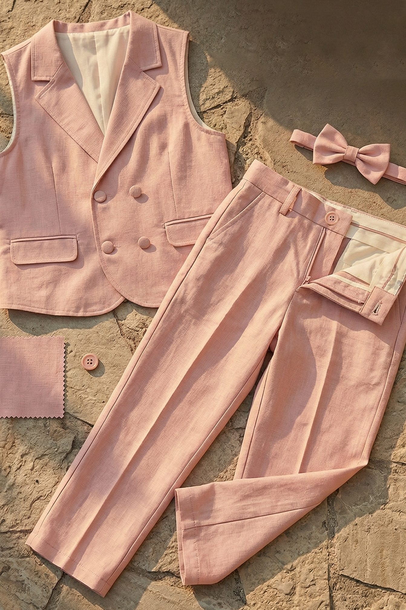 Pink Double-Breasted Vest 2-Piece Set