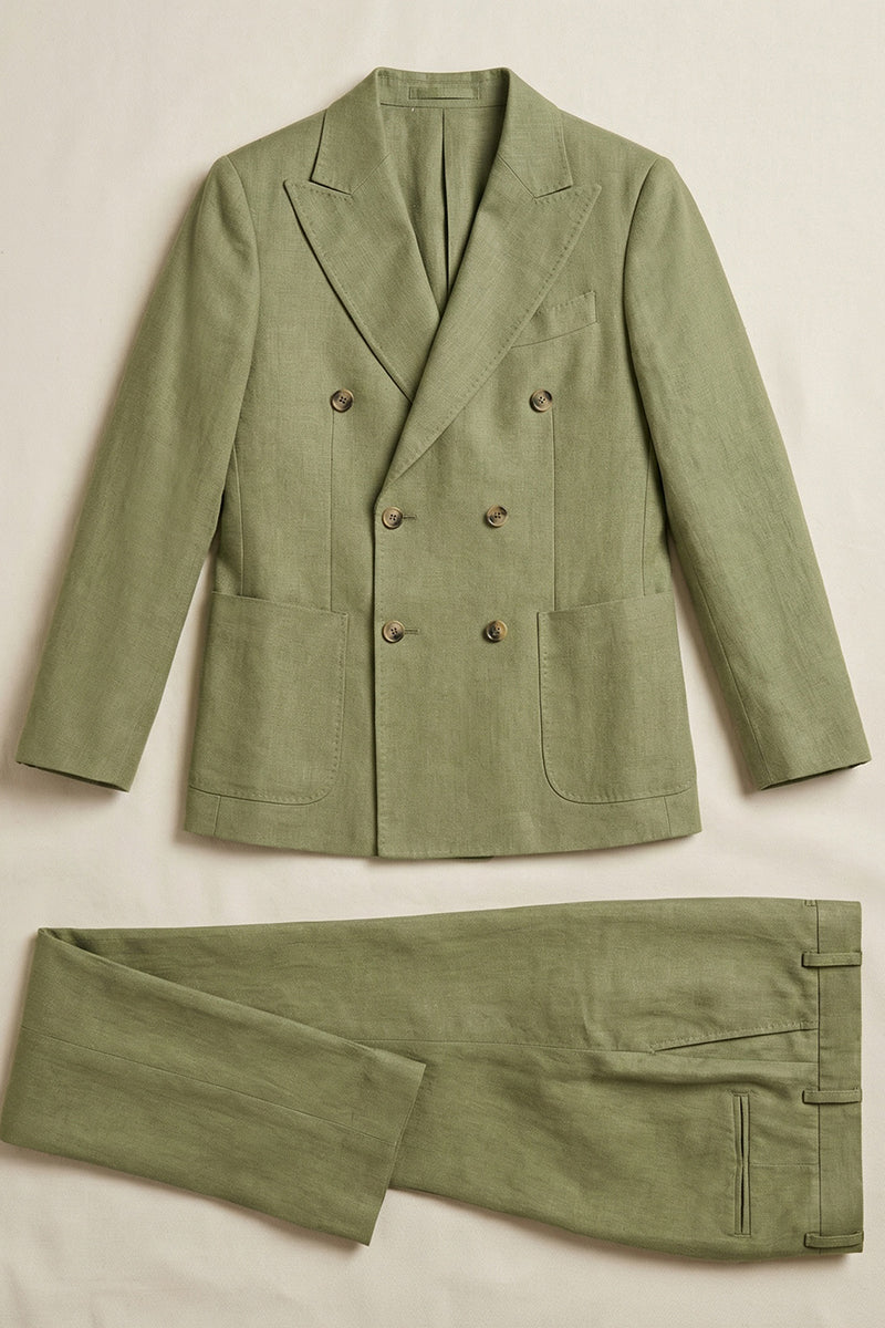 Boys Sage Green Linen-Blend Double-Breasted 2-piece Suit