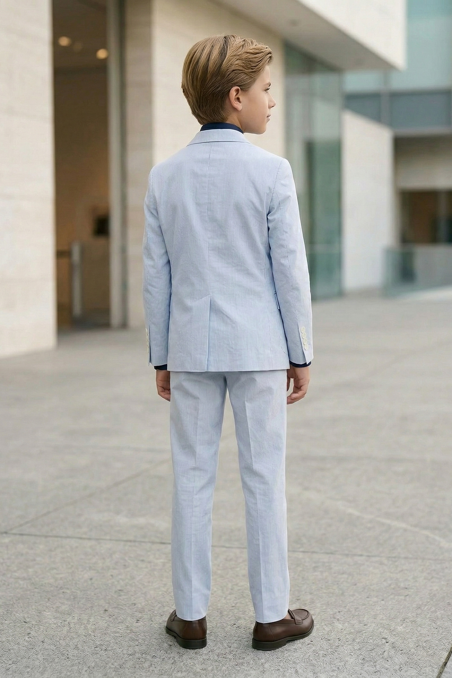 Light Blue Cotton-Linen Single-Breasted 2-Piece Suit