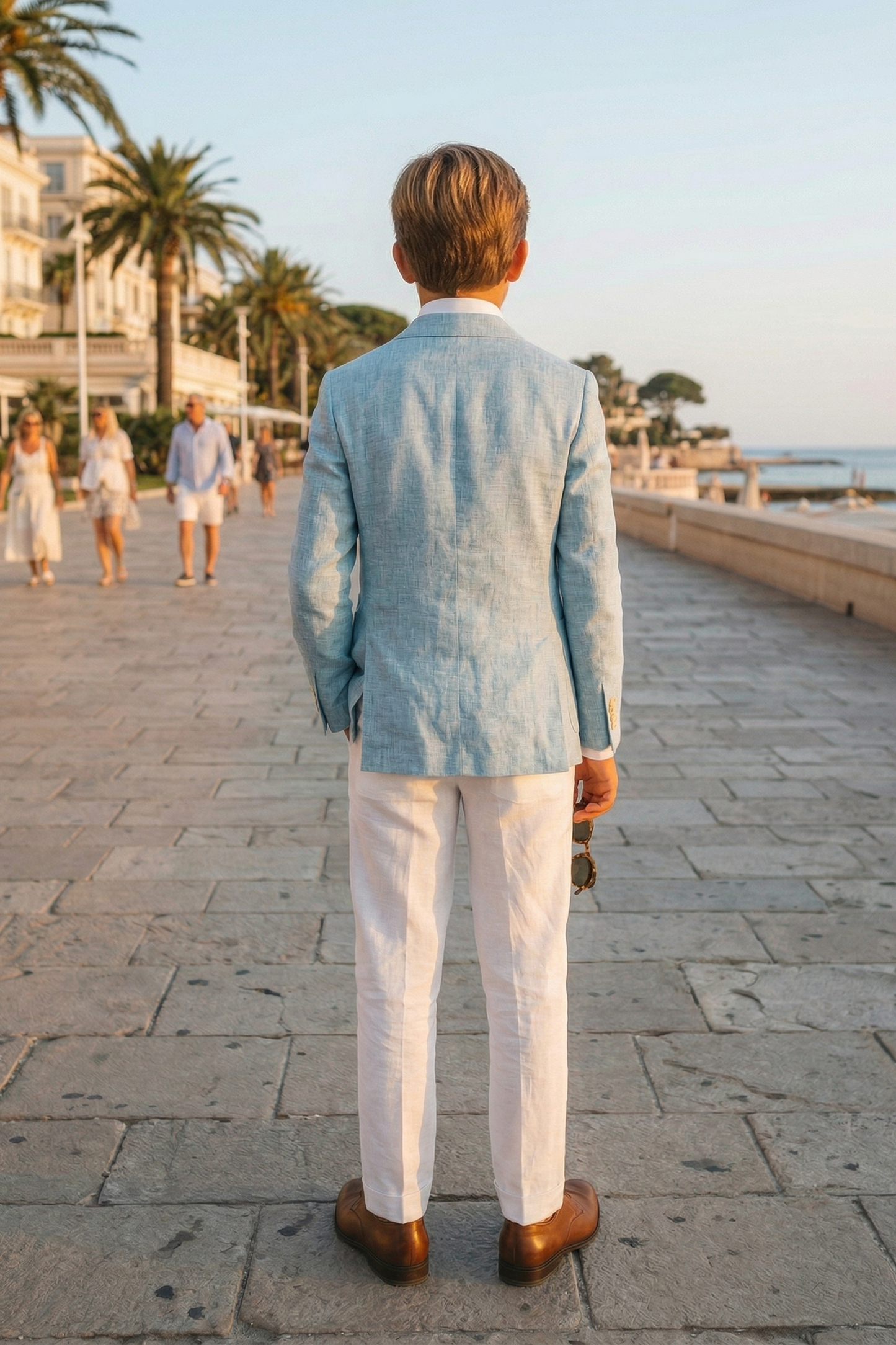 Light Blue Cotton-Linen Single-Breasted 2-Piece Suit