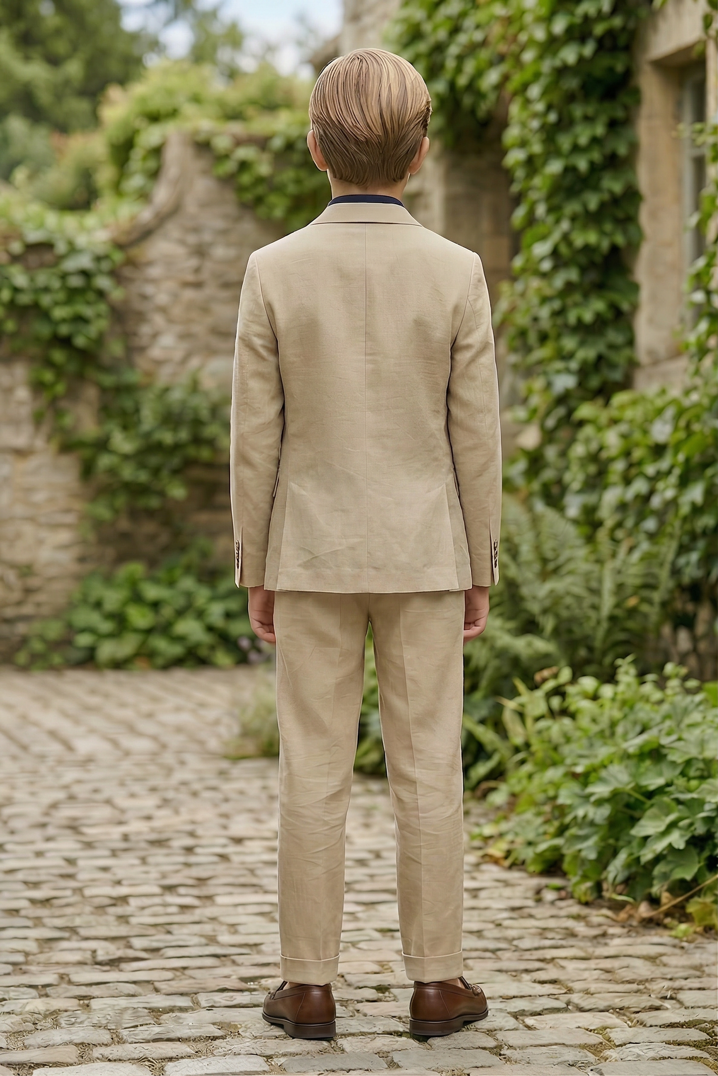Light Khaki Cotton Linen Single-Breasted 2-Piece Suit