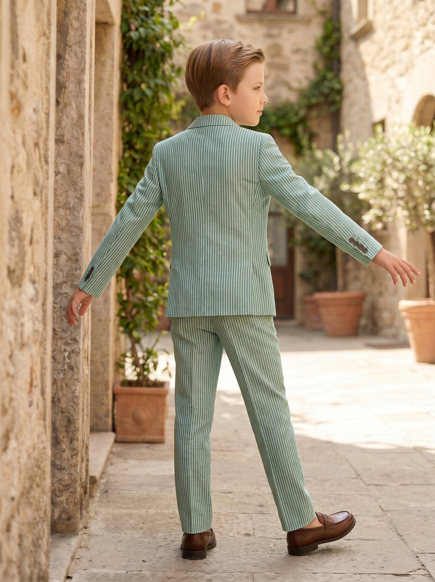 Green Striped Double-Breasted 2-Piece Suit