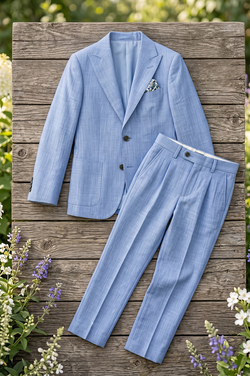 Boys Light Blue Linen 2-piece Suit for Garden Weddings